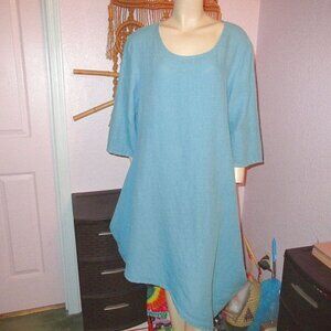 Bryn Walker Naida Tunic Top Size M Dress 3/4 Sleeves Asymmetrical Lagenlook Teal